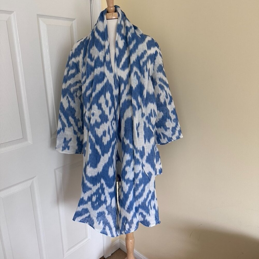 Ikat Style Linen JNY Shawl Collar Cascade Open Jacket